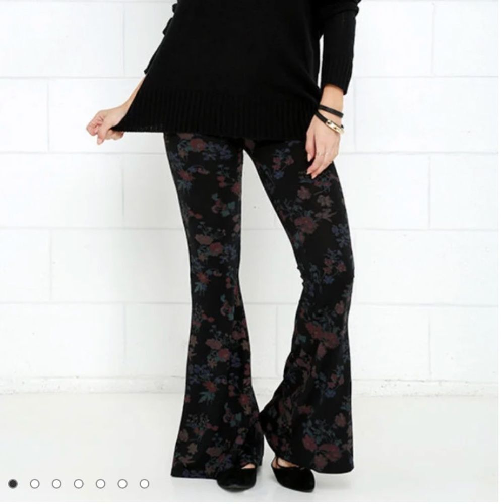 O'Neill Women’s Skye Black Floral Print Flare Pants Size Medium